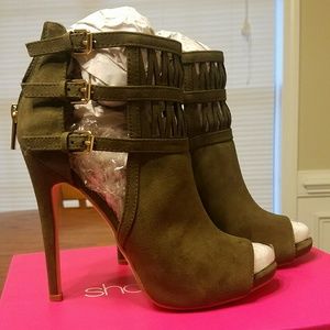 Heidi, Olive Bootie Heels.